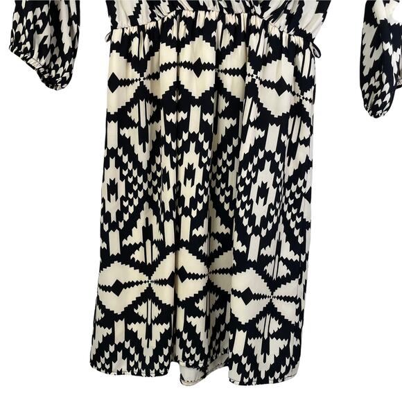 EVERLY Women's Aztec Print 3/4 Sleeve Babydoll Dress Black Cream Size Small - Picture 4 of 8